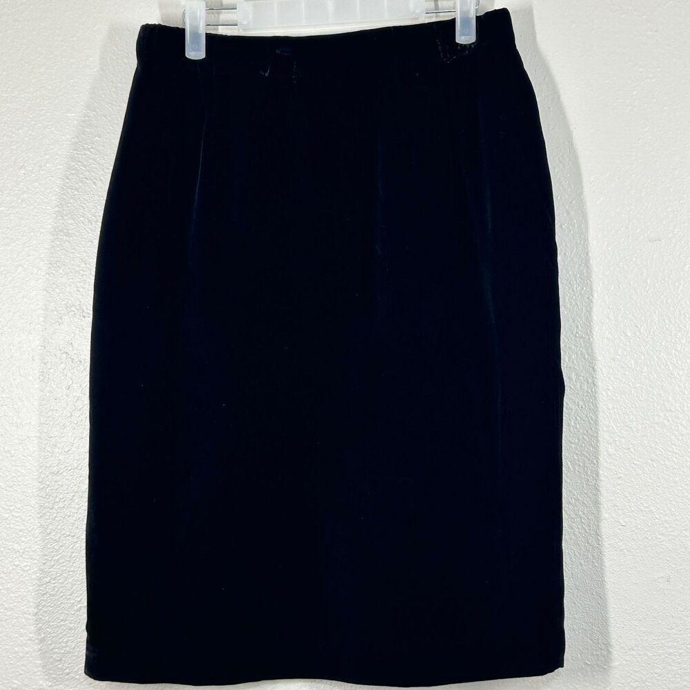 Due Per Due Skirt Womens 10 Black Velvet Lined Pencil Dry Clean Only Knee Length